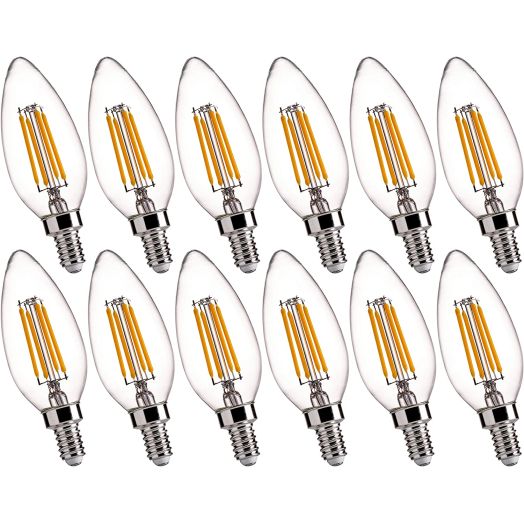 B11 E12 LED Candelabra Base Bulbs 60W Equivalent - FLSNT 4.5W Dimmable LED Candle Light Bulbs - 2700K Soft White,450LM,CRI80 - Pack of 12