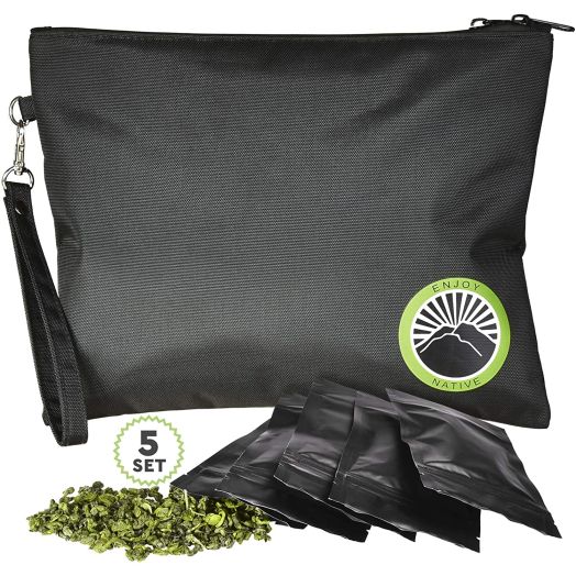 Upgraded 2020 Smell Proof Bag with Lock - Odor Proof Bag - Dog Tested Bags 11x9 - Best Odor Proof Pouch Zipper on top Smell Proof Case for Herbs Coffee Oils 5 Sealed Baggies - Smell Proof Container