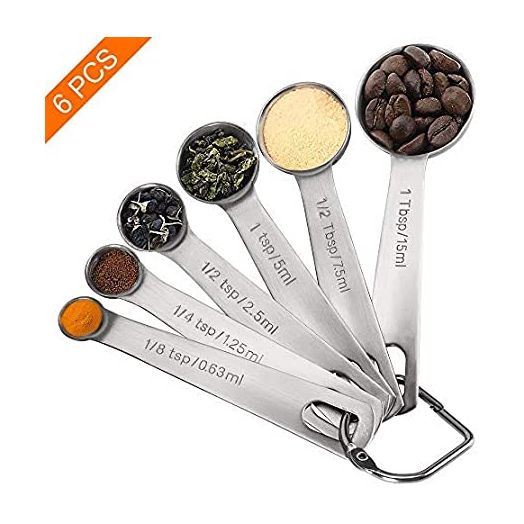 Measuring Spoons, Premium Heavy Duty 18/8 Stainless Steel Measuring Spoons Cups Set, Small Tablespoon with Metric and US Measurements, Set of 6 for Gift Measuring Dry and Liquid Ingredients