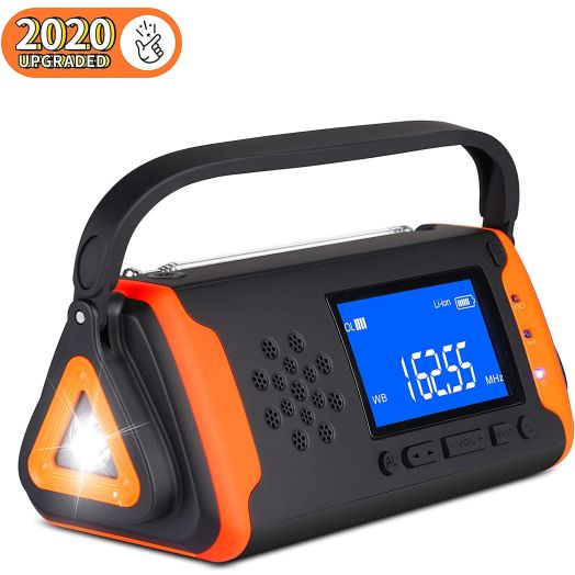 Emergency Weather Crank Radio 4000mAh - Portable, Solar Powered, Hand Crank, AM/FM/NOAA Weather Alert Radio, Aux Music Play, USB Cell Phone Charger, SOS Alarm, LED Flashlight for Hurricanes,Tornadoes