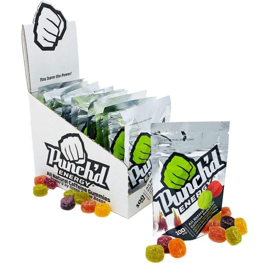 Punch'd Energy, All Natural Green Caffeine Gummies, 10 Count, (Pack of 10), 100mg of Caffeine per Pack, Vitamin C, Low Glycemic, Low Calorie, Clean Caffeine