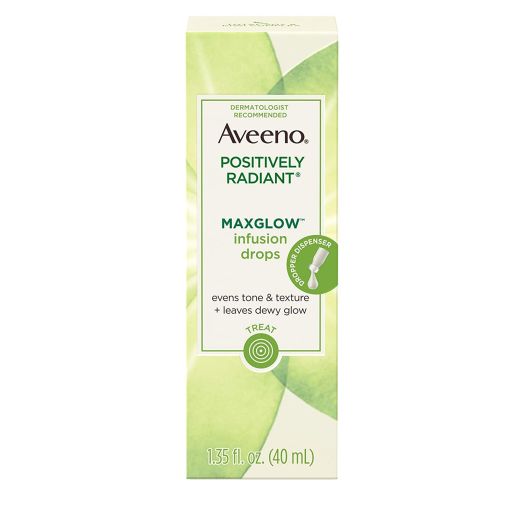 Aveeno Positively Radiant MaxGlow Infusion Drops with Moisture Rich Soy and Kiwi Complex, Hypoallergenic, Non-Comedogenic, Paraben- and Phthalate-Free Moisturizing Facial Serum, 1.35 fl. oz