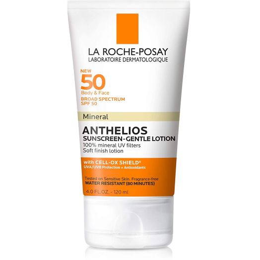 La Roche-Posay Anthelios Mineral Sunscreen Gentle Lotion Broad Spectrum SPF 50, Face and Body Sunscreen with Zinc Oxide and Titanium Dioxide, Oil-Free