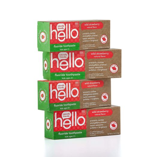 Hello Oral Care ADA Approved Fluoride Kids Toothpaste, Vegan and SLS Free, Natural Wild Strawberry Flavor, 4.2 Ounce (Pack of 4)