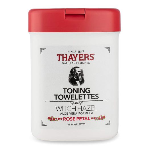 Thayers Alcohol Free Witch hazel Rose Petal TONING TOWELETTES with Aloe Vera, 25 Towelettes