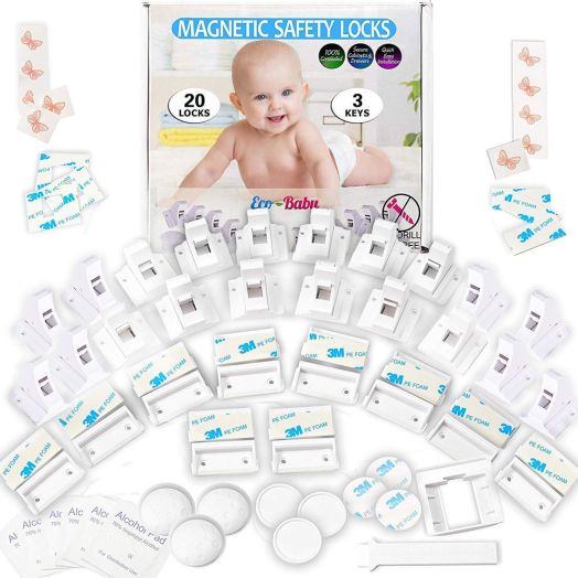 Eco-Baby Magnetic Cabinet Locks (20 Locks and 3 Keys) Child Safety for Drawers and Cabinets - Kitchen Child Proof Cabinet Locks - Baby Proofing Safety