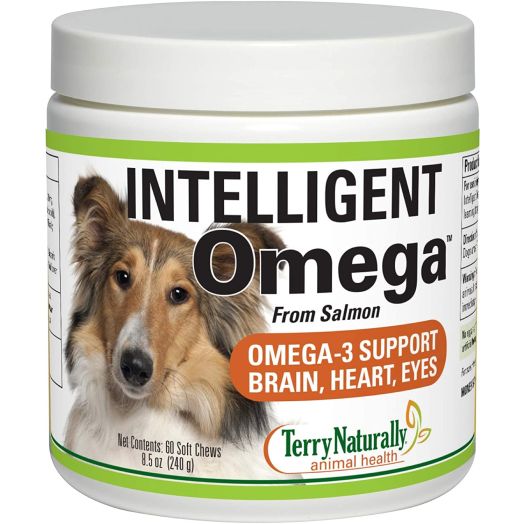 Terry Naturally Animal Health Intelligent Omega - 60 Soft Chews - Omega 3, Salmon Oil for Dogs, Promotes Brain, Heart and Eye Health - Canine Only - 60 Servings