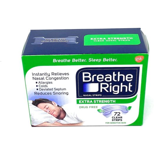 Breathe Right Nasal Strips, Extra Clear for Sensitive Skin, 72 Clear Strips