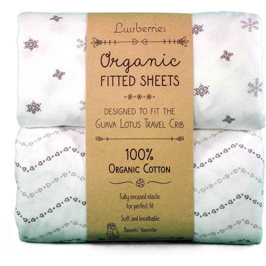 Guava Lotus Travel Crib Sheets (Set of 2) - 100% Organic Cotton Crib Sheets, Baby and Toddler, Fitted Crib Sheets, for Boys and Girls (for The New 4 TAB Mattress ONLY) (Grey and White)