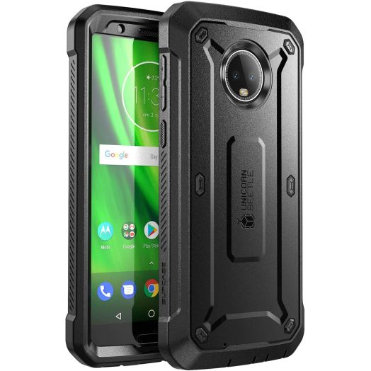 SupCase Full-Body Case for Moto G6, with Built-in Screen Protector Rugged Holster for Moto G6 5.7 Inch (2018 Release), Unicorn Beetle Pro Series -Retail Package (Black)