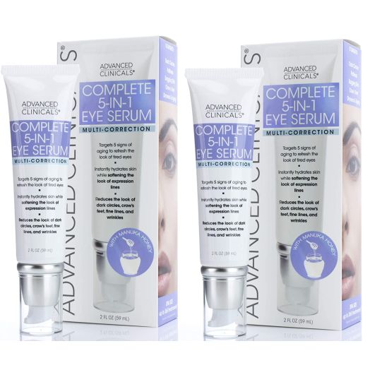 Advanced Clinicals 5-in-1 Multi Correction Anti-Aging Eye Serum w/Retinol, Collagen, Vitamin C, Manuka Honey. For dark circles, wrinkles, crow's feet, fine lines. (Two - 2oz)