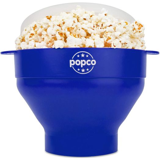 The Original Popco Silicone Microwave Popcorn Popper with Handles, Silicone Popcorn Maker, Collapsible Bowl Bpa Free and Dishwasher Safe - 15 Colors Available (Blue)