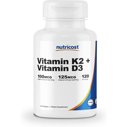 Nutricost Vitamin K2 (100mcg) + Vitamin D3 (5000 IU) 120 Softgels - Gluten Free and Non-GMO