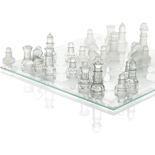 SRENTA 10" Fine Glass Chess Game Set, Solid Glass Chess Pieces with Padded Bottom, Crystal Chess Board Youth Adults Play Set