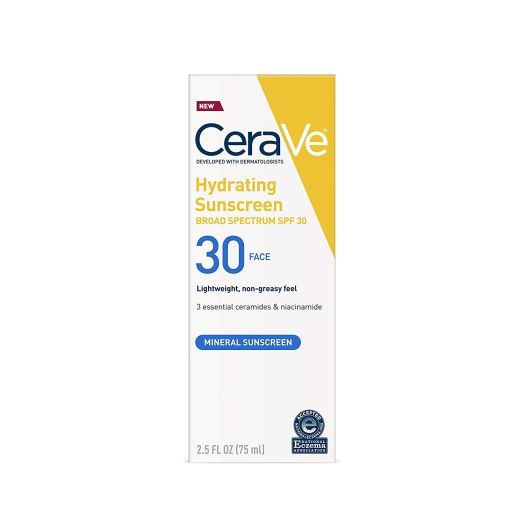 Cerave 100% Mineral Sunscreen SPF 30 | Face Sunscreen with Zinc Oxide and Titanium Dioxide for Sensitive Skin | 2.5 oz, 1 Pack