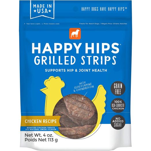 Happy Hips Grilled Strips, Functional Dog Treats, Supports Hip and Joint Health with Glucosamine and Chondroitin