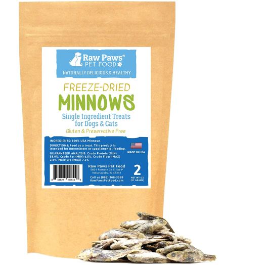 Raw Paws Pet Freeze Dried Minnows for Dogs and Cats - USA Fish Dog Treats - All Natural, Single Ingredient Minnow Cat Treats - Raw Freeze Dried Dog Snacks - Grain Free Cat Reward