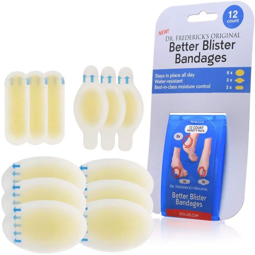 Dr. Frederick's Original Better Blister Bandages - 12 ct Variety - Waterproof Hydrocolloid Bandages for Foot, Toe, Heel Blister Prevention and Recovery - Blister Pads