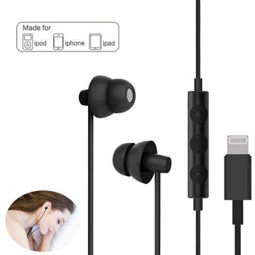 Lighting Headphones,MAXROCK Sleep Earbuds with Lightning Connector Sleep Headphone Earphones for iPhone X/XS/XS Max/XR iPhone 8 iPhone 7/7 Plus Apple iOS with Microphone and Volume Remote (Black)