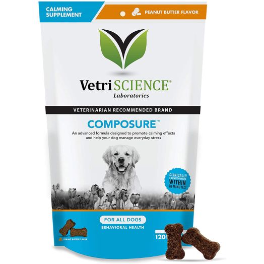 VetriScience Laboratories- Composure, Calming Behavior Support Supplement for Dogs Dealing with Separation Stress, Noise, Thunder and Situational Anxiousness and Anxiety. Chews Available in 3 Flavors