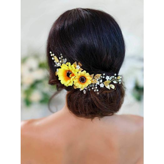 Barogirl Wedding Hair Vine Accessory Sunflower Bride Headpiece Gold Flower Headband for Women and Girls (Gold)