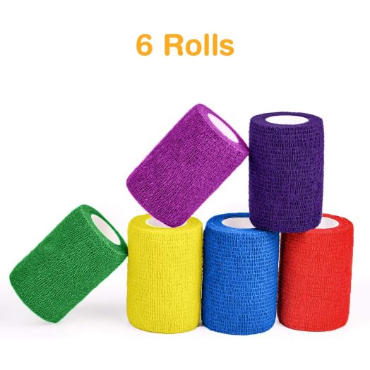 WePet Vet Wrap, Vet Tape Bulk Self-Adherent Gauze Rolls Non-Woven Cohesive Bandage First Aid for Dogs Cats Horses Birds Animals Strong Sports Tape 4 Inch x 6 Rolls
