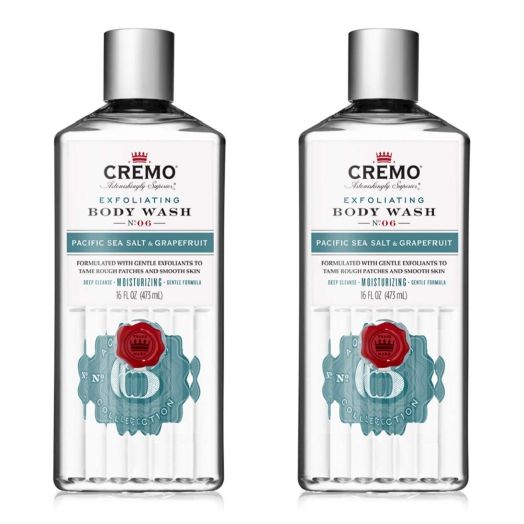 Cremo Exfoliating Pacific Sea Salt and Grapefruit Body Wash, A Refreshing Scent with Notes of Fresh Mint, Citron, Cedar and Moss, 16 Oz (2-Pack)