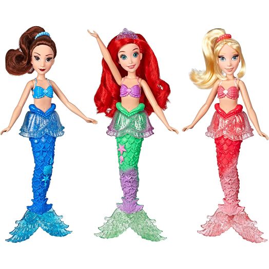 Disney Princess Ariel and Sisters Fashion Dolls, 3 Pack of Mermaid Dolls with Skirts and Hair Accessories, Toy for 3 Year Olds and Up