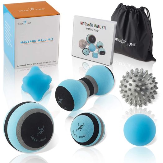 Massage Ball Kit for Myofascial Trigger Point Release and Deep Tissue Massage - Set of 6 - Large Foam/Small Foam/Lacrosse/Peanut/Spiky/Hand Exercise Ball  Carry Bag and Exercise Guide Include