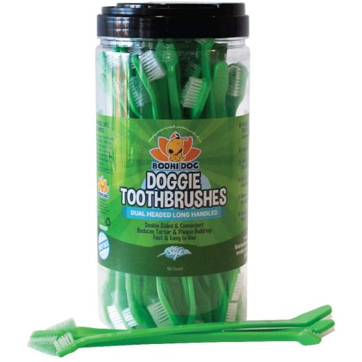 New Dual Ended Long Dog and Cat Toothbrush | Pet Safe Super Soft Bristles for Pet Dental and Oral Care Teeth and Gums | Bulk Container 50 Pack