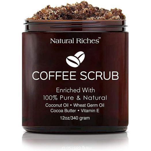 Natural Riches Arabica Coffee Body and Face Scrub, Natural with Coconut and Cocoa Butter. for Skin Care, Stretch Marks, Acne, Cellulite, Spider Veins, Varicose Veins and Age Spots - 12 oz