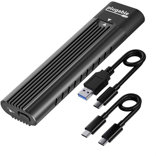 Plugable USB C to M.2 NVMe Tool-free Enclosure USB C and Thunderbolt 3 Compatible up to USB 3.1 Gen 2 Speeds (10Gbps). Adapter Includes USB-C and USB 3.0 Cables (Supports M.2 NVMe SSDs 2280 2260 2242)