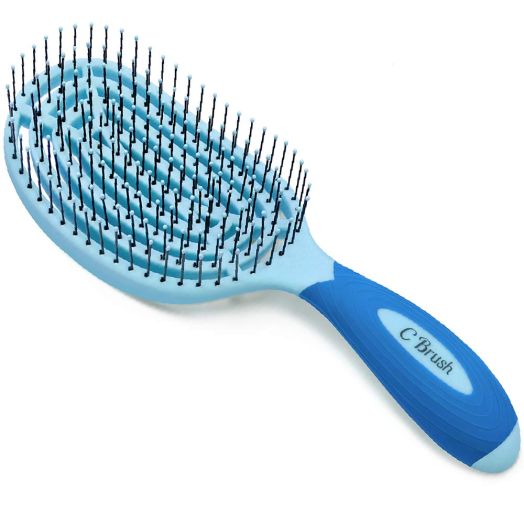 NuWay Patented Curved and Vented Hair Dryer Safe Detangling C Brush (Blue)