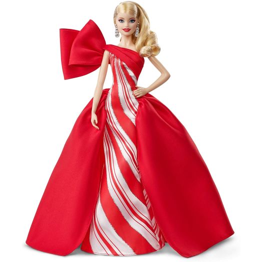 2019 Holiday Barbie Doll, 11.5-Inch, Blonde, Wearing Red and White Gown, with Doll Stand and Certificate of Authenticity