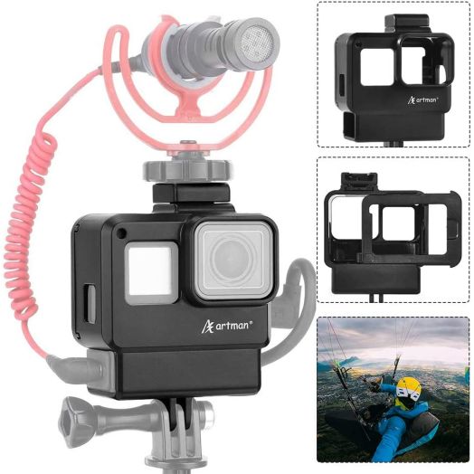 Artman Protective Housing Case Vlogging Frame Cage Mount with Microphone Cold Shoe Adapter Compatible with GoPro Hero 7/6/5 Black,Hero 2018 Action Camera Accessories(Microphone Adapter Not Included)