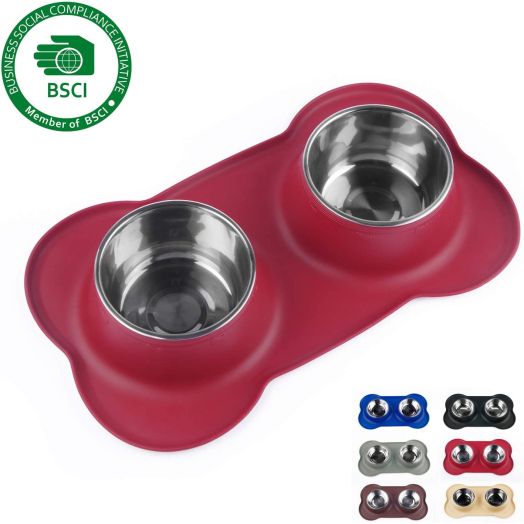 Sequoialake Dog Bowls with Anti-Overflow and Anti-Skid Silicone Dog Food Mat, Stainless Steel Feeder Easy to Clean for Small Medium Large Dogs Cats Pets