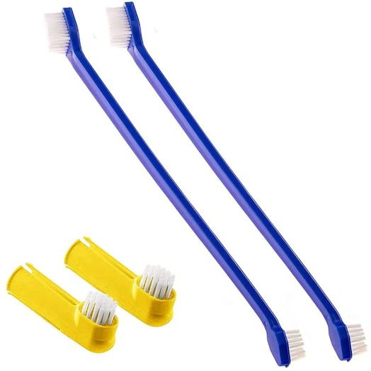SunGrow Dog Toothbrush Set, 2 Dual-Headed Brush for Better Dental Care, 2 Finger Brushes, Vet and Pet Groomer Recommended, Freshens Dog's Breath, Use with Dog Toothpaste, 4-Pack
