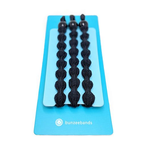 Bunzee Bands - New Performance Hair Ties. Adjustable Sizing for The Perfect Ponytail and Buns - Patent Pending [3-Pack] (BLACK)