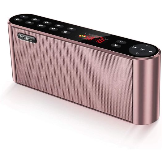 Antimi Bluetooth Speakers with FM Radio MP3 Player Stereo Portable Wireless Speaker Dual Drivers with HD Sound, Built-in Microphone, High Definition Audio and Enhanced Bass (Pink)