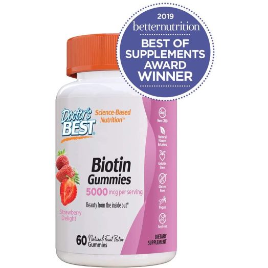 Doctor's Best High Potency Biotin Gummies, 5000 mcgper Serving, 60 Ct, Chewable Beauty Supplement for Healthy Hair, Skin and Nails, Non-GMO, Natural Fruit Pectin, Vegan