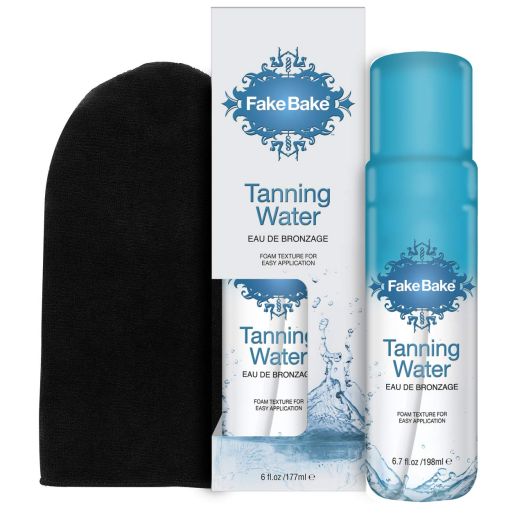 Fake Bake Tanning Water | Instant Hydration with Passion Flower | Natural Looking Sunkissed Golden Bronze Glow | Professional Mitt Included For Easy Application | 6.7 oz