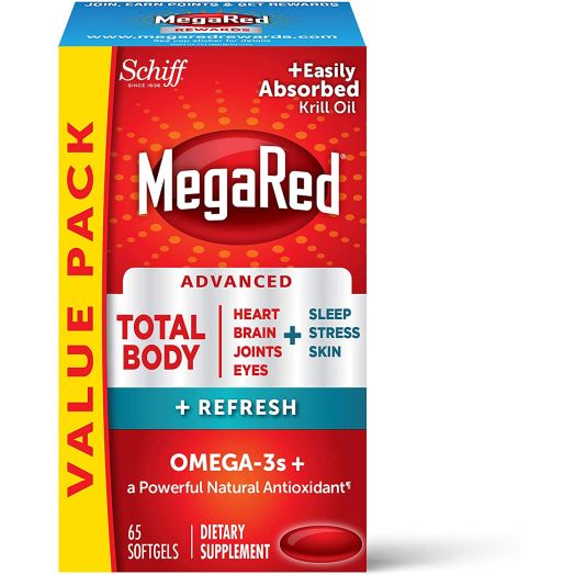 Omega-3 Blend Total Body + Refresh 500mg Softgels, MegaRed (65 count in a bottle), Easily Absorbed Krill Oil, To Support Your Heart, Joints, Brain and Eyes
