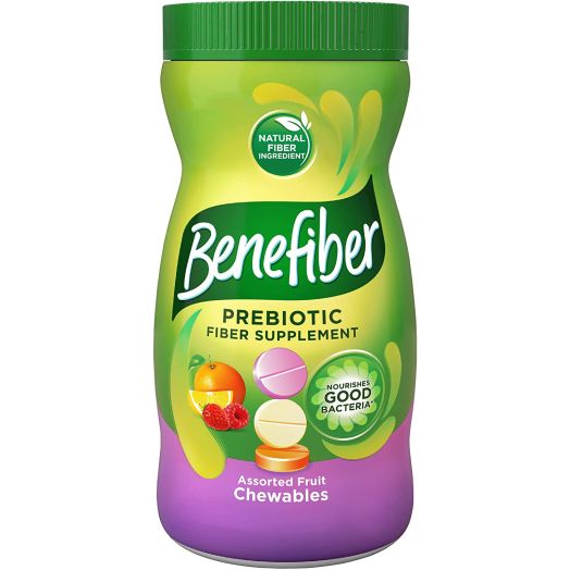 Benefiber Daily Prebiotic Fiber Supplement, Chewable Tablet for Digestive Health, Assorted Fruit, Sugar Free, 100 Count, 100ct