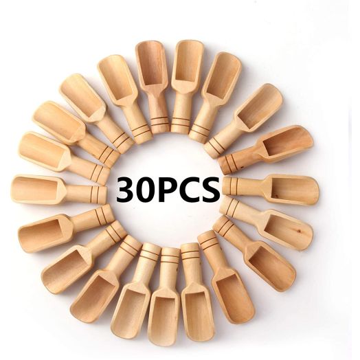 30PCS Mini wooden spoon, Mini bath salt spoon, wooden candy spoon, washing powder spoon Spoon Set Baby Spoon3 inches longby sansheng