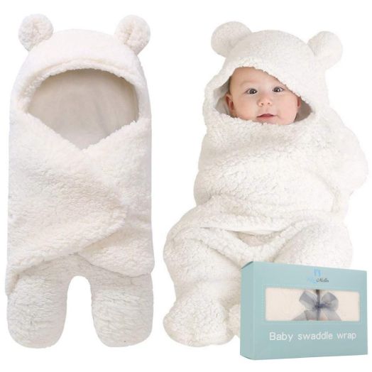 BlueMello Swaddle Blanket | Ultra-Soft Plush Essential for Infants 0-6 Months | Receiving Swaddling Wrap White | Ideal Newborn Registry and Toddler Boy Accessories | Perfect Baby Girl Shower Gift