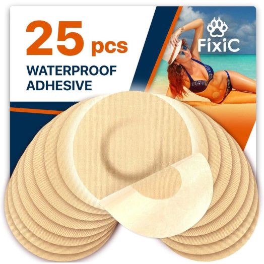 Fixic Freestyle Adhesive Patch 25 PCS - Enlite - Guardian - NO Glue in The Center of Patch - Pre Cut Back Paper - Tan Color - Best Long Fixation for Your Sensor!