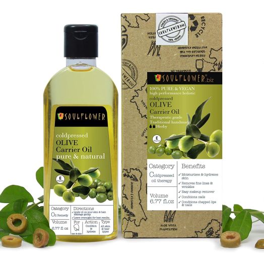Olive Oil by Soulflower, Pure and Natural Undiluted, Organic and Cold Pressed, USFDA Approved, for All Hair and Skin Types, Deep Conditioning, Strengthen and Replenish Elasticity, 6.77 Fl.Oz, Vegan