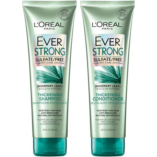 L'Oreal Paris EverStrong Thickening Sulfate Free Shampoo and Conditioner Kit, Thickens + Strengthens, For Thin, Fragile Hair, with Rosemary Leaf, Combo (8.5 Fl; Oz each) (Packaging May Vary)