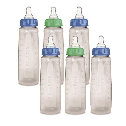 First Essentials by NUK Bottle, 9 oz, Medium Flow, 6-Pack, Blue/Green