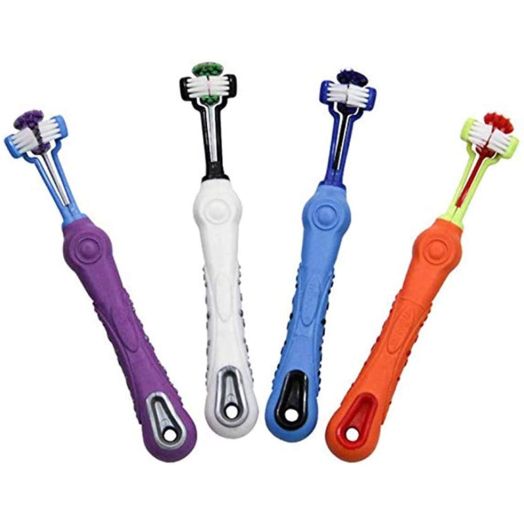 Orgrimmar 4Pcs 3-Sided Pet Toothbrush Dog Toothbrush Removing Bad Breath Tartar Cleaning Mouth Pet Dental Care Cat Cleaning Mouth
